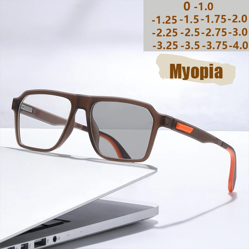 Light Sensitive Color Changing Myopia Glasses With Spring Foot Glasses Frame, Anti Slip And Anti Blue Light Myopia Glasses 6078