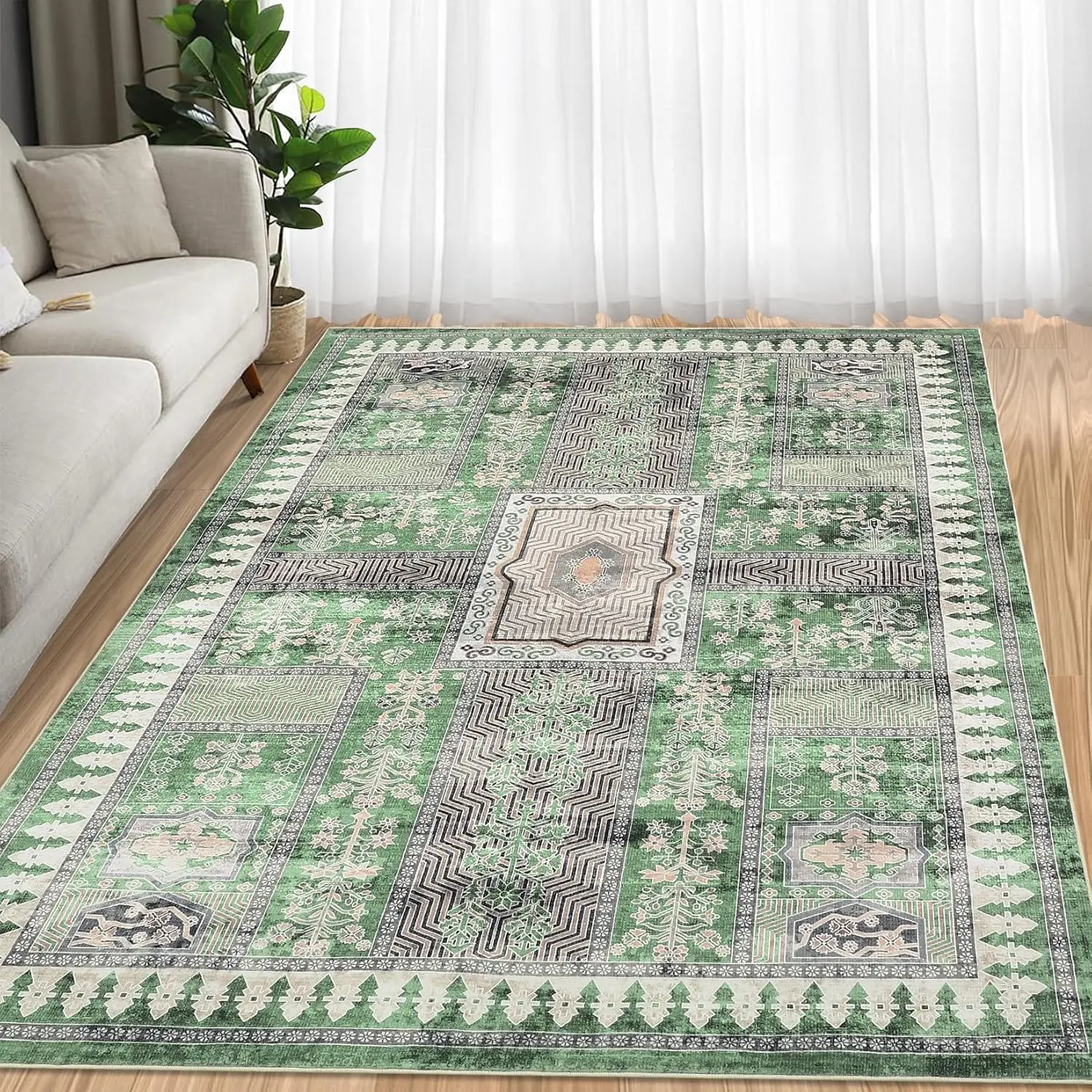 

Washable Vintage Area Rugs for Living Room Low Pile Floral Rug Soft Indoor Floor Carpet for Bedroom Dining Room Farmhouse