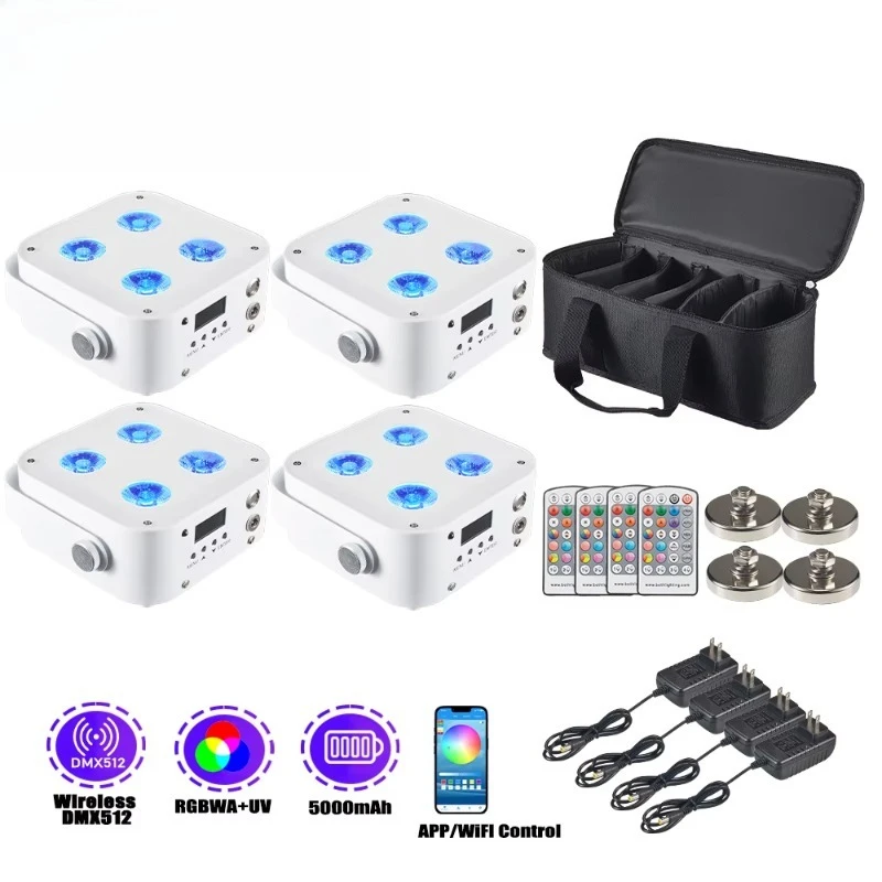 4PCS IR4 RGBWA+UV Wireless DMX512 Par Can Light DJ up Lighting Led Wireless Battery Powered Uplight Led Wedding Light