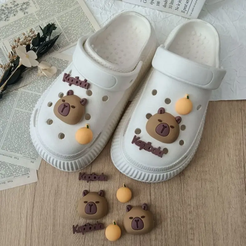 Cute PVC Capybara Sandals Clogs Accessories Women Summer 2026 Lovely DIY Cartoon Shoes Decorations Woman's Shoes Charms Set
