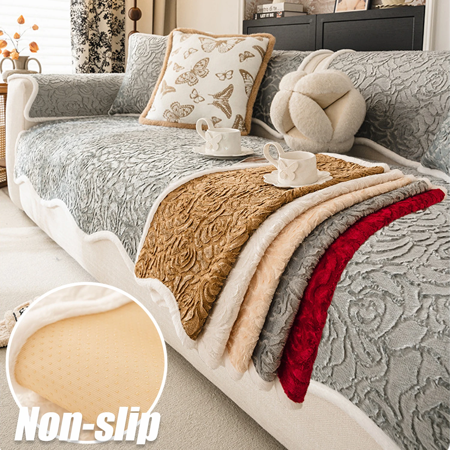 

Autumn Winter New Thickened Plush Sofa Cover Soft Skin-friendly Sofa Cushion Cover Non-slip Multiuse Sofa Mat Home Decor 소파커버