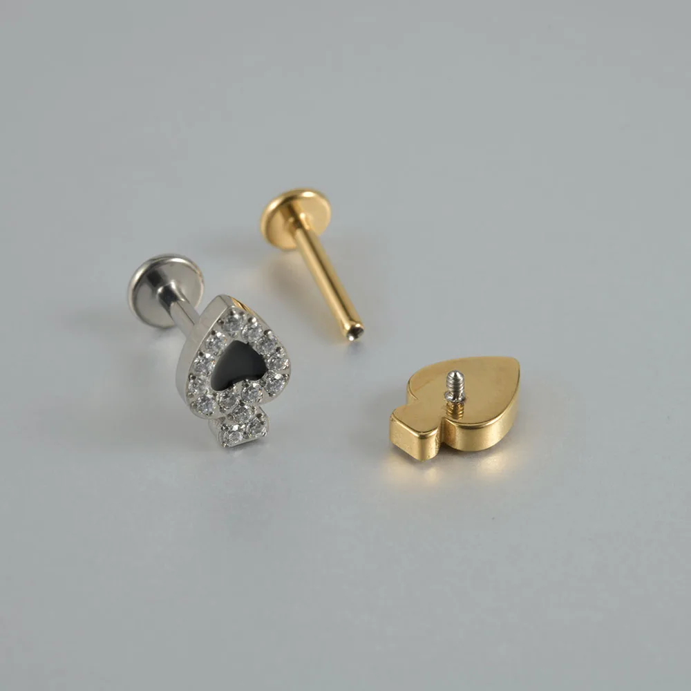 1 pz G23 titanio zircone cuore orecchino lobo labbro orecchio Stud Helix Tragus cartilagine Labret Piercing gioielli 16 gx8mm