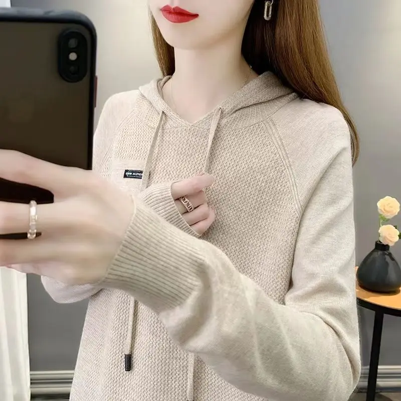 2023 New Women Spring Autumn Solid Color Hoodies Sweater Loose Casual Long Sleeve T-shirt All-match Pullovers Female Fashion Top