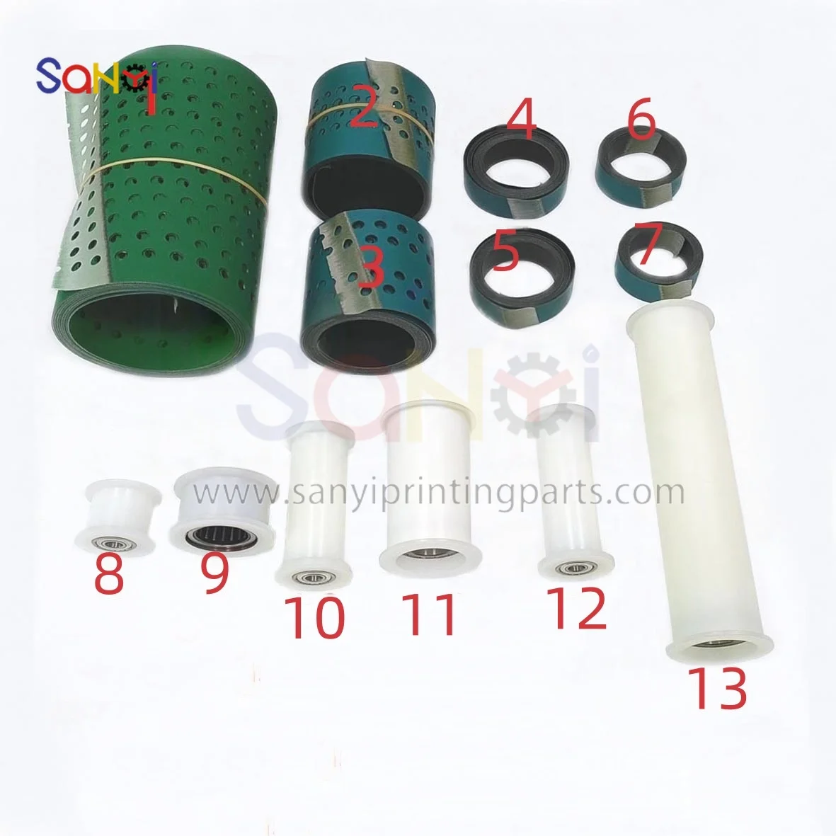 Correa de máquina Komori L428 S29 A37 LS40G40 Correa de cinta de papel perforada con tensor de polea de rodamientos