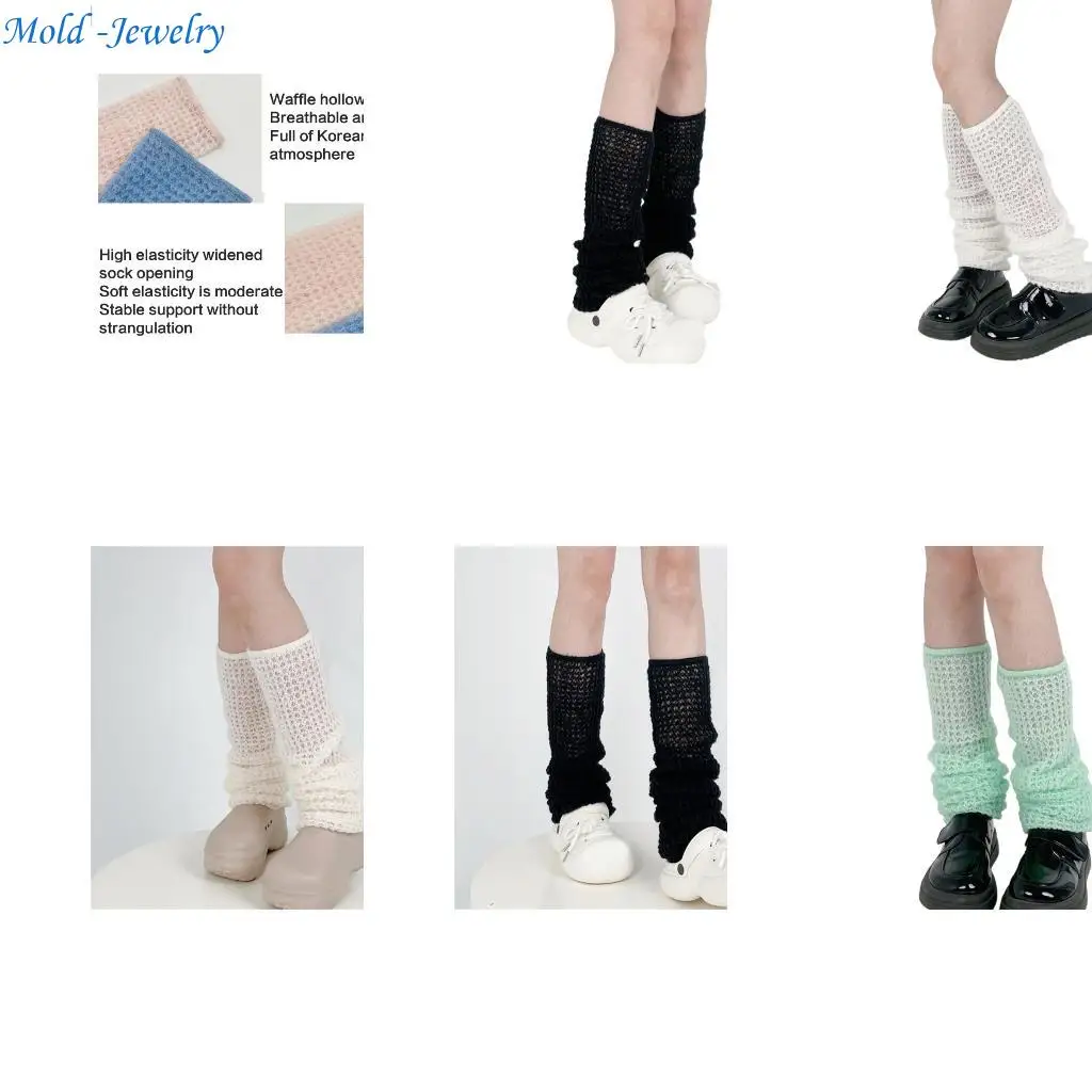 

69HB Women Hollowout Waffles Knit Leg Warmers Slouchy Long Leg Cover Socks Streetwear