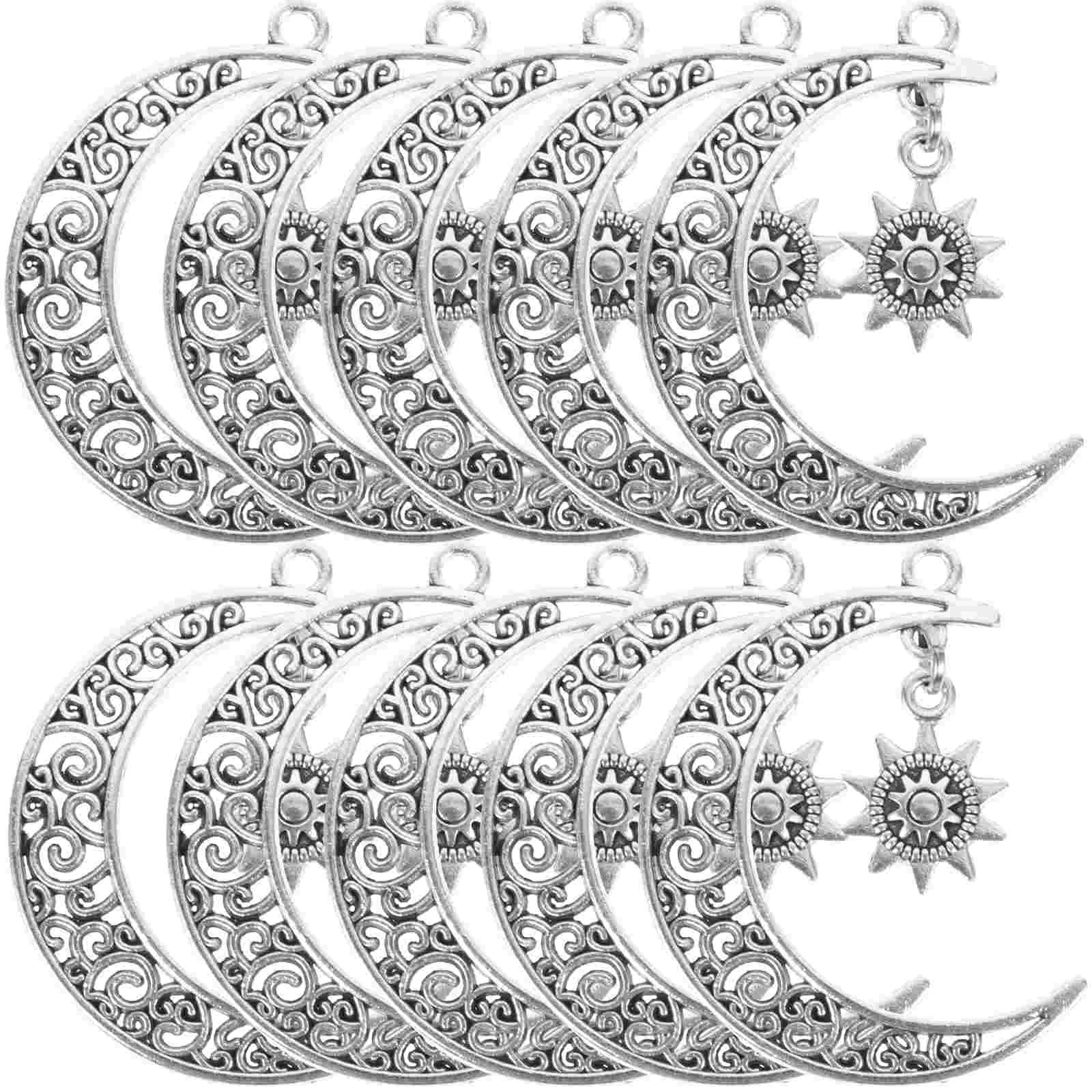 10 Pcs Star Necklace Moon Sun Pendant Alloy and Design Charms DIY Jewelry Office