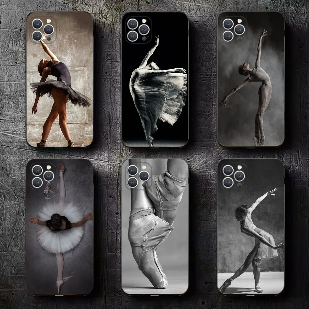 Ballerina Ballet Dansen Telefoonhoesje Voor iPhone 16,15,14,13,12,11,Plus,Pro Max,XS,X,XR,SE,Mini,8,7 Zachte Siliconen Zwarte Cover