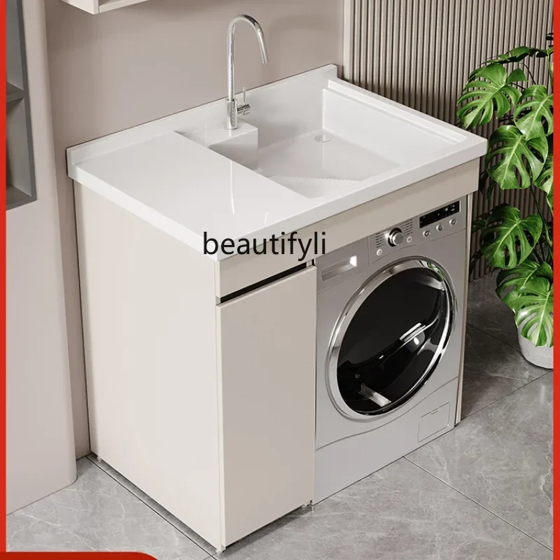 Washing Machine Cabinet   Washstand All-in-One Cabinet Sink Inter-Platform Basin Corner Cutting with Washboard Slothy