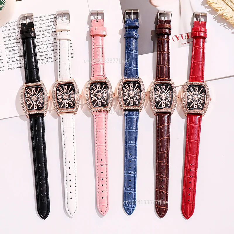 Luxury Elegant Ladies Leather Belt Diamond Fashion Faceted Watch Barrel-shaped Belt Watch Trendy  Women Watch Reloj De Mujer