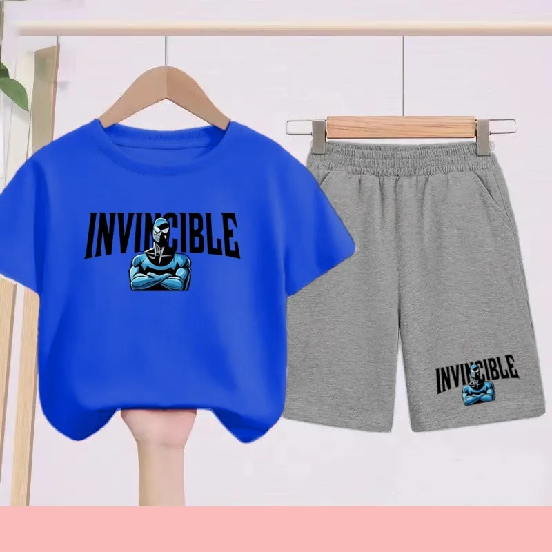 

2026 Children's Summer Premium Children's Clothing -Invincible Xiaoshuai Pattern T-shirt Shorts Set for Boys and Girls Aged3to13