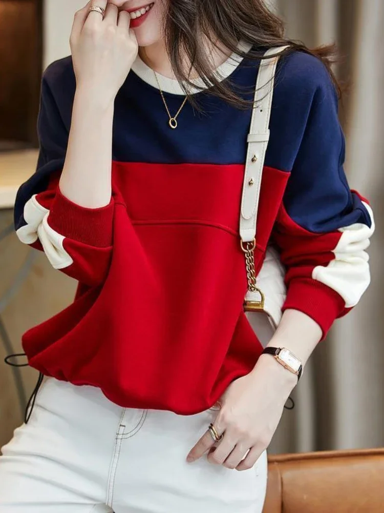 

Female Clothes Round Neck Tops Sweatshirts for Women Red Pullovers Korean Fashion Y2k Style Casual Matching Xxl Nice Color M E