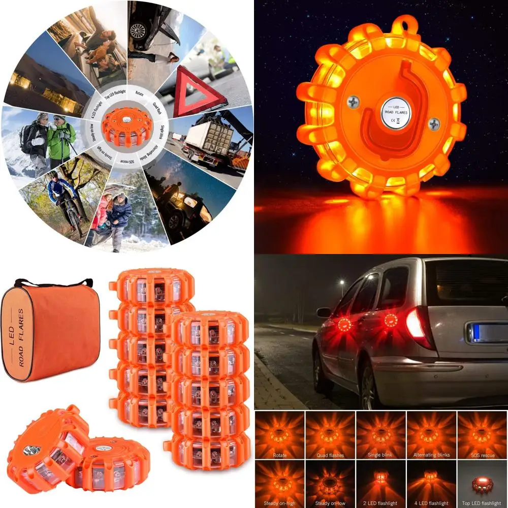 

12-Piece LED Road Flares Kit with Magnetic Base & Hook, Portable Emergency Beacons for Cars and Boats, Premium Storage Bag (Batt