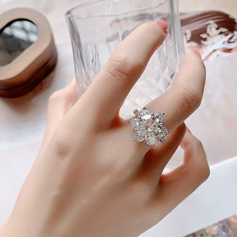 S925 pure silver ring - Morganite 5-carat crown women's wedding ring ultra-shiny egg-shaped engagement ring wholesale