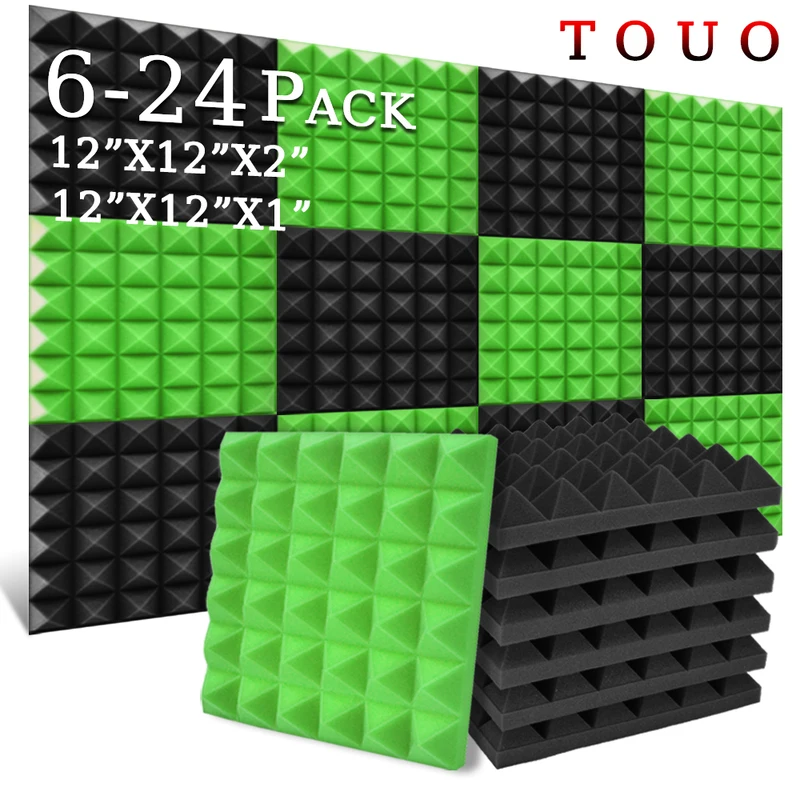 

TOUO Acoustic Foam 6/12/24 Pcs Sound Absorbing Sponge Pad Pyramid Soundproofing Wall Panels Home Studio Acoustic Treatment