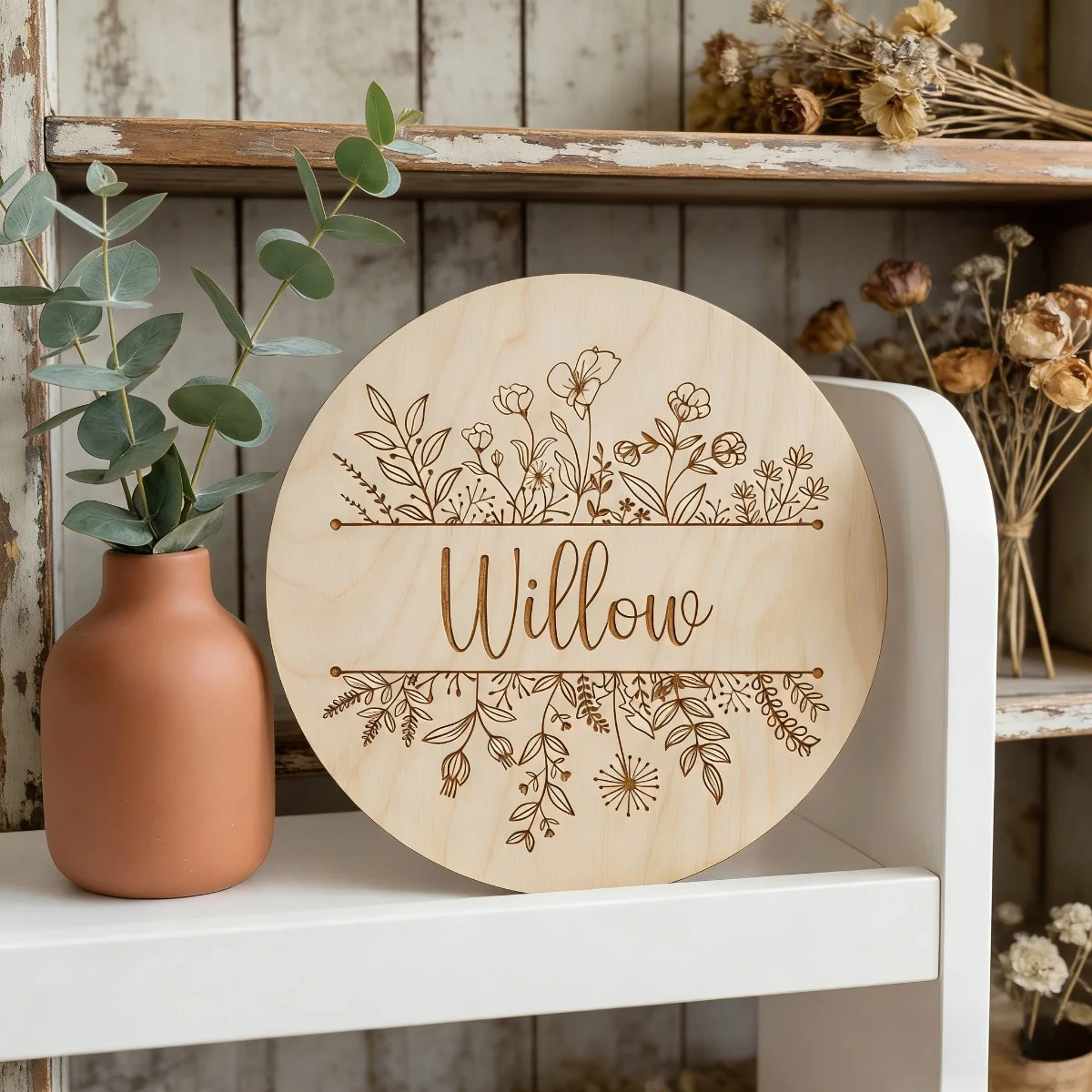 Baby Nursery Gifts - Gepersonaliseerde Ronde Houten Baby Naamplaat met