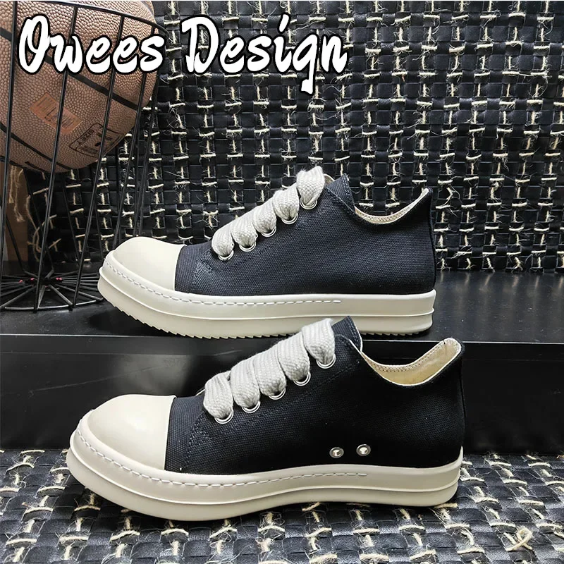 Thick Shoelace Men Shoes for Women Casual CanvasHigh Street Flats Owees Black Walking Skateboard Dance Sneakers Luxury Brand