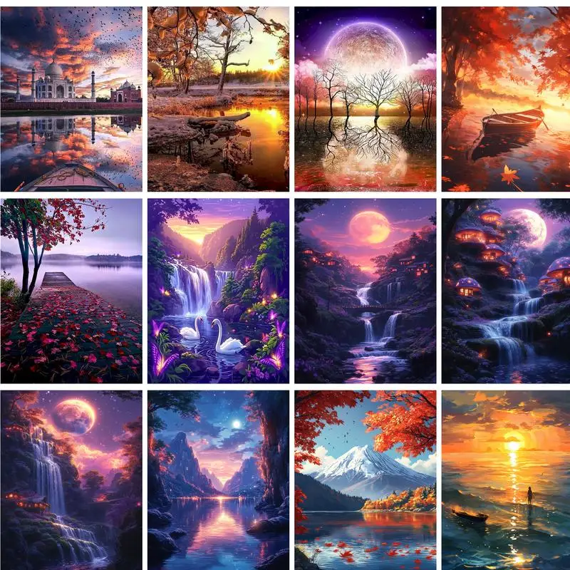

PhotoCustom 60x75cm Painting By Numbers Handmade Moon Scenery Painting Decors For Adults Diy Set Wall Decors Unique Gift Kill Ti