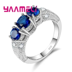 Exquisite Three Round Crystals Design 925 Sterling Silver Popular Finger Rings For Women Female Wedding Banquet Bague