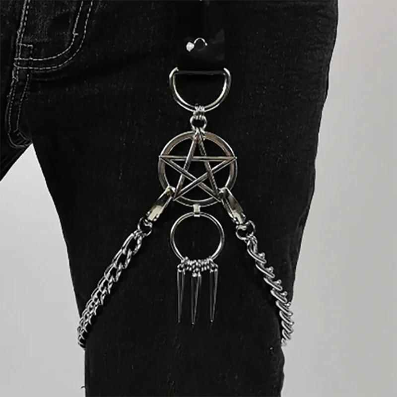 Gothic Leg Chain Harness Punk Pentagram Spike Pants Chain Rock Hip-hop Accessories Unisex PU Leather Rivet Belt Leg Ring