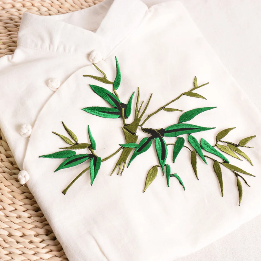 1Pc Bamboo Iron on Patches for Clothes Applique Sewing Embroidery Patch Diy Badges for Jackets Dress T Shirt