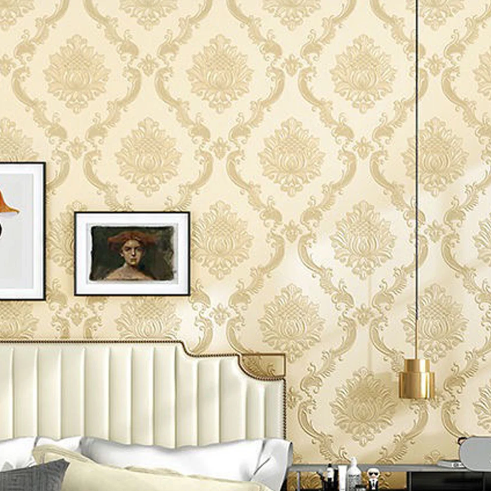 Luxury Gold Damask Floral Non-Woven Wallpaper Roll Papel De Parede European Style Wallpapers for Living Room Bedroom Hotel