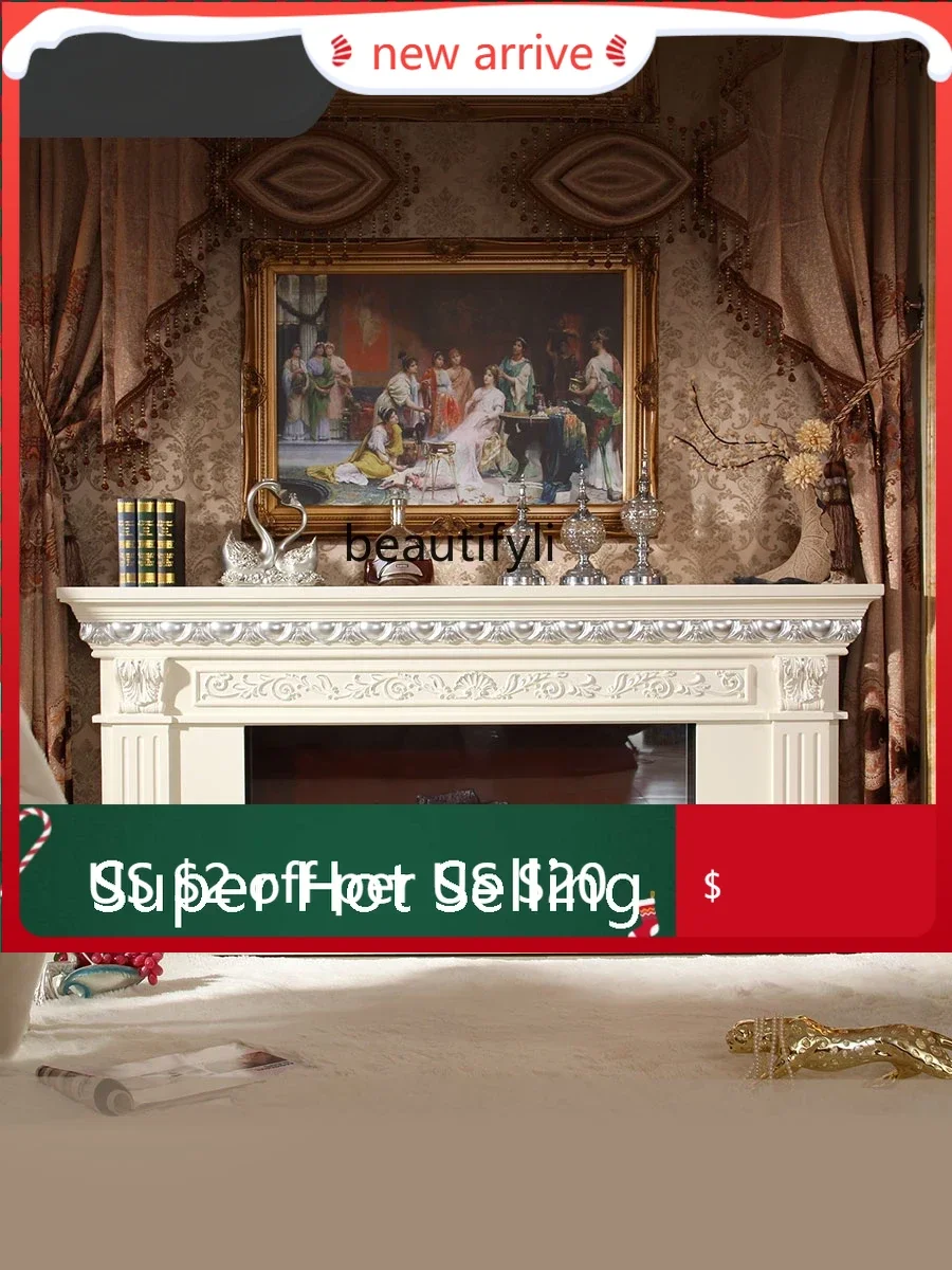 

S132 European-Style Curio Cabinet Electronic Simulation Flame Fireplace Mantel French Retro Living Room TV Cabinet