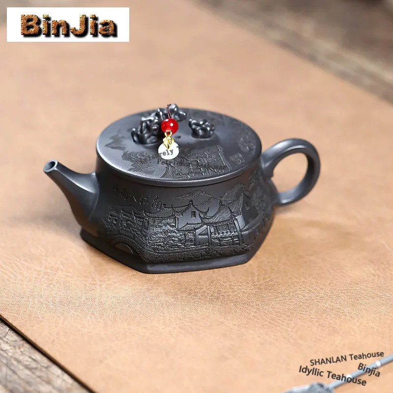 

200ml Authentic Yixing Purple Clay Teapots Handmade Misty Rain Jiangnan Pot Raw Ore Xuan Iron Stone Yellow Mud Kettle Zisha Gift