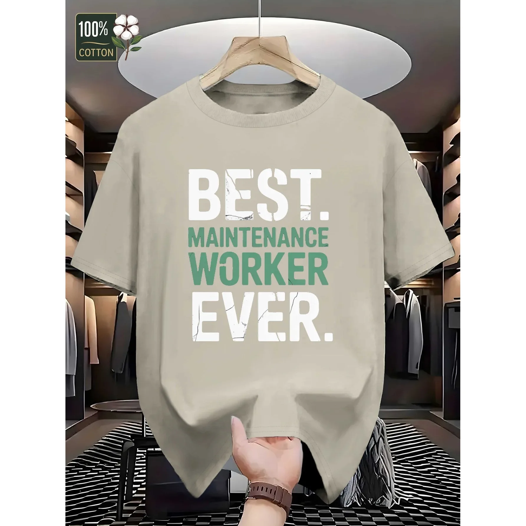 Best Maintenance Worker Ever Graphic Tee Soft Cotton Short Sleeve T-Shirt Casual Print