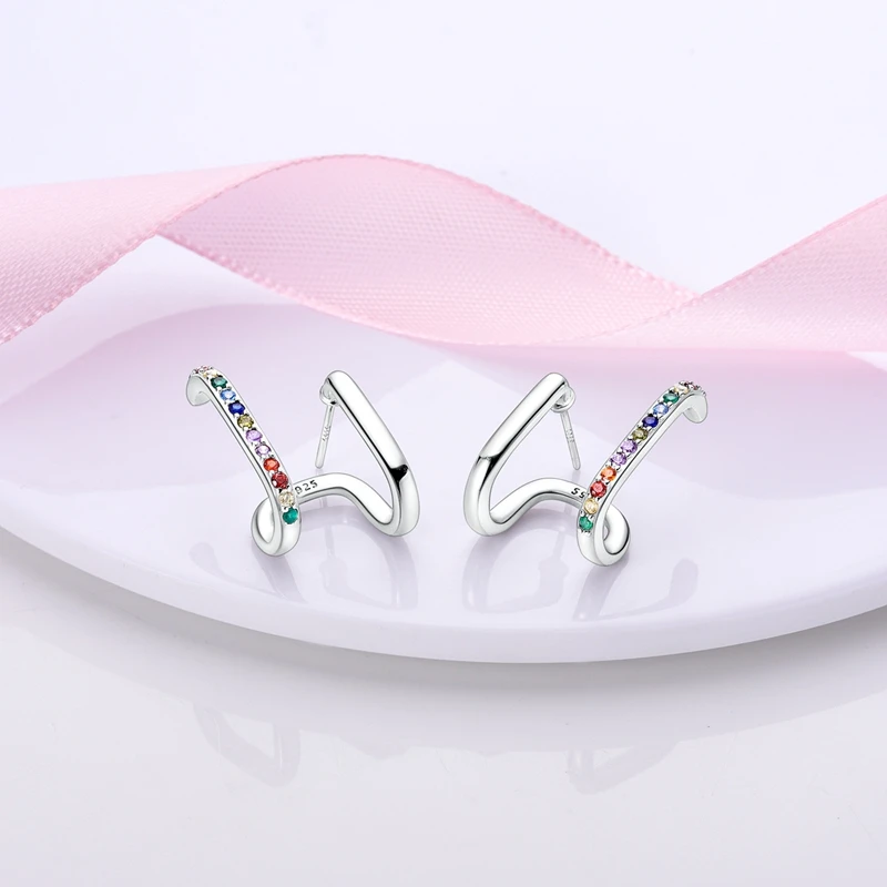 925 Sterling Silver Earrings Women Sparkling Rainbow Double Layer Stud Earring For Anniversary Wedding Jewelry Gifts