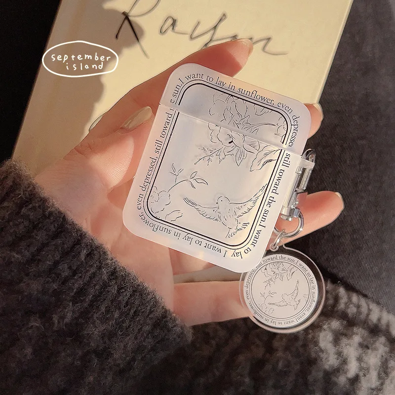 Fone de ouvido vintage para AirPods, capa protetora para Airpods 3, 1, 2, Pro, bonito, quadrado, caixa de carregamento com chaveiro