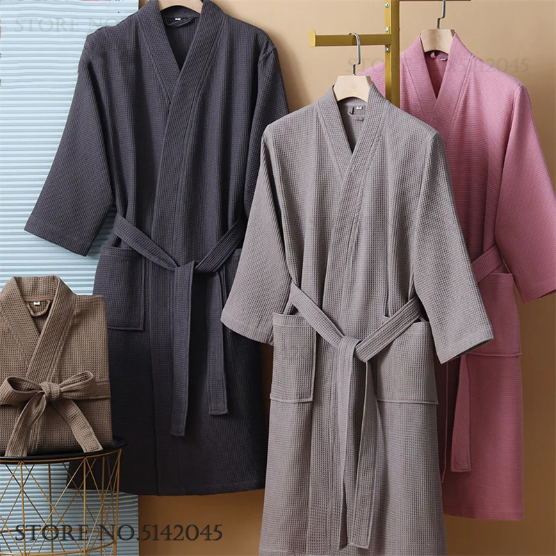 

Cotton Couple Robe Spring Autumn Waffle Kimono Bathrobe Gown Yukata Home Clothes Casual Women Sleepwar Night Wear Soft Negligee
