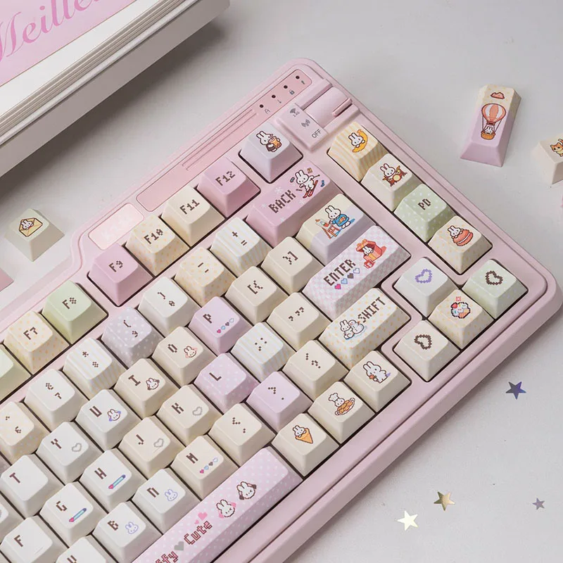 Cute Miffy 5 Sides Sublimation PBT Keycaps Macaron Cartoon Key Cap Set Universal Mechanical Keyboard Replacement Keycaps Gifts