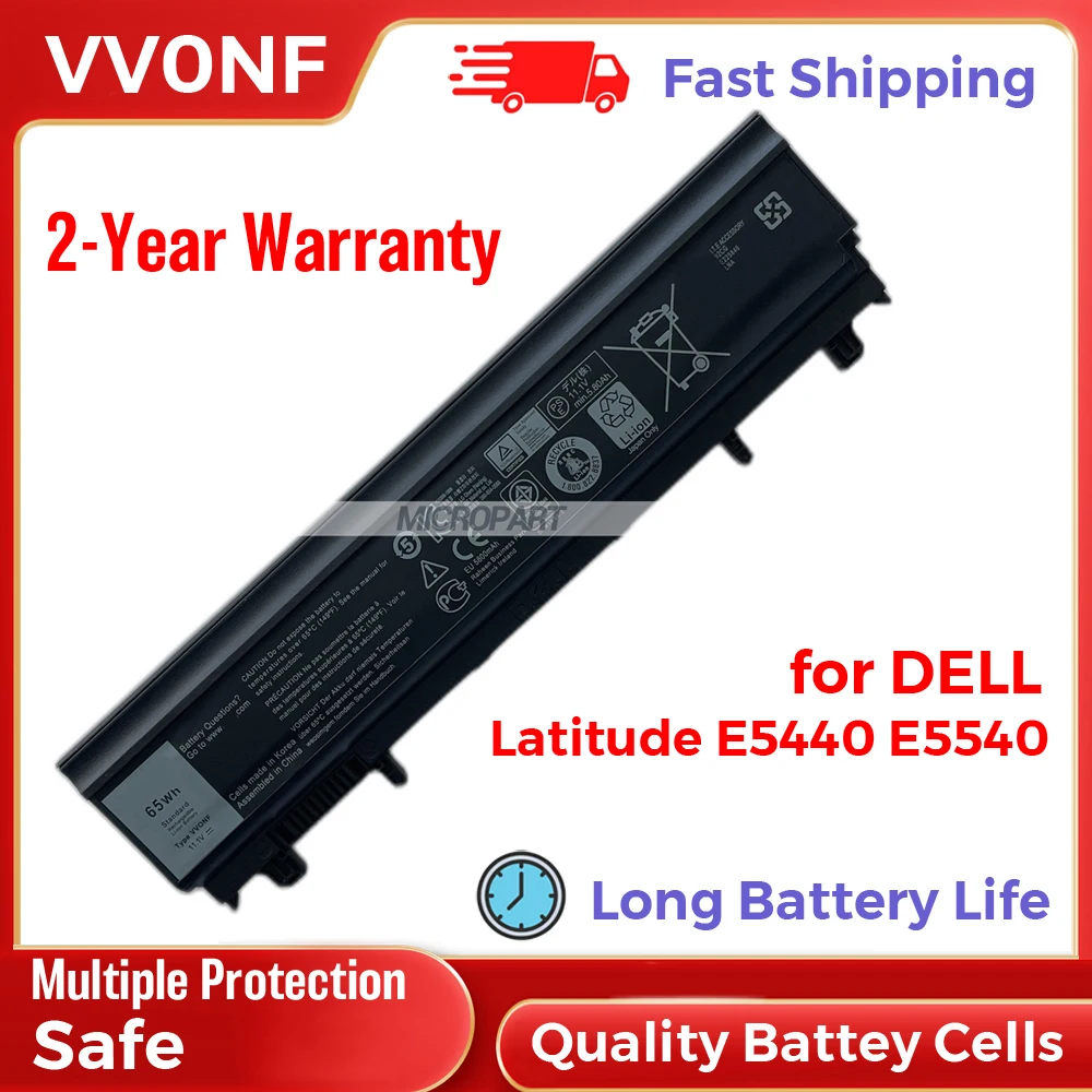 

65Wh VV0NF Replacement Laptop Battery for Dell Latitude E5440 Latitude E5540 11.1V Long Battery Life