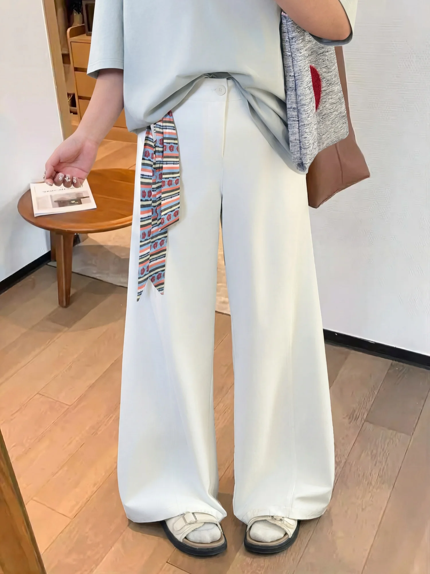 

Женские свободные длинные брюки больших размеров для весеннего повседневного стиля, с высокой талией, широкими штанинами, из полиэстера, повседневные брюки для полных женщин