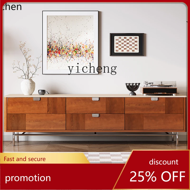 

HXL Solid Wood TV Cabinet Retro Living Room Tall Floor Cabinet Teak Veneer