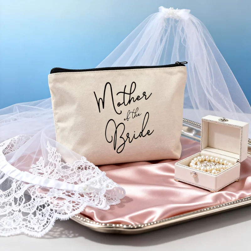 Mother of the Bride Makeup Bag Canvas Cosmetic Bag Wedding Day Gift for Mom bridal shower gift for Mother of the Bride favor