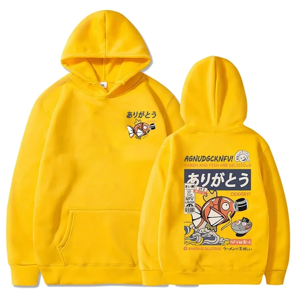 Anime Fish Graphic Hoodie Japanese Cartoon Men Women Cotton Casual Sweatshirt Man\'s Fashion Oversized Streetwear Hoodies