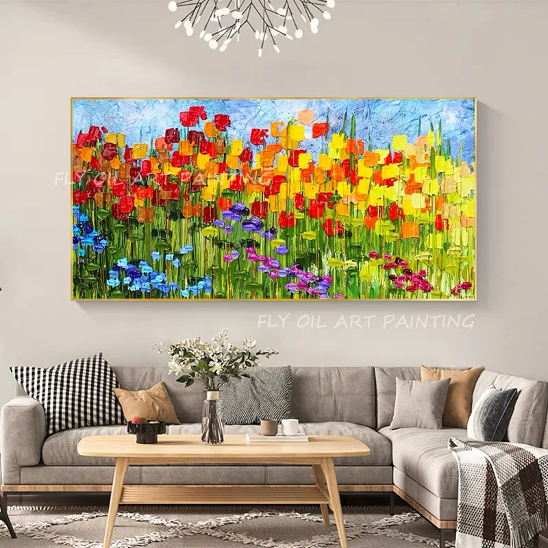 Colorful flower thick on the wall texture slice images living room manual canvas oil painting art poster bedroom adornment