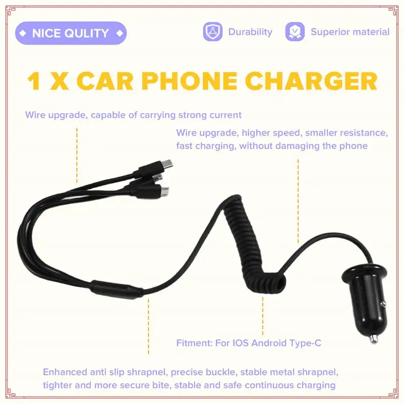 Type-C لشحن الهاتف العالمي IOS Android شاحن سيارة 3 واجهة ملحقات مهايئ شاحن الطاقة التلقائي