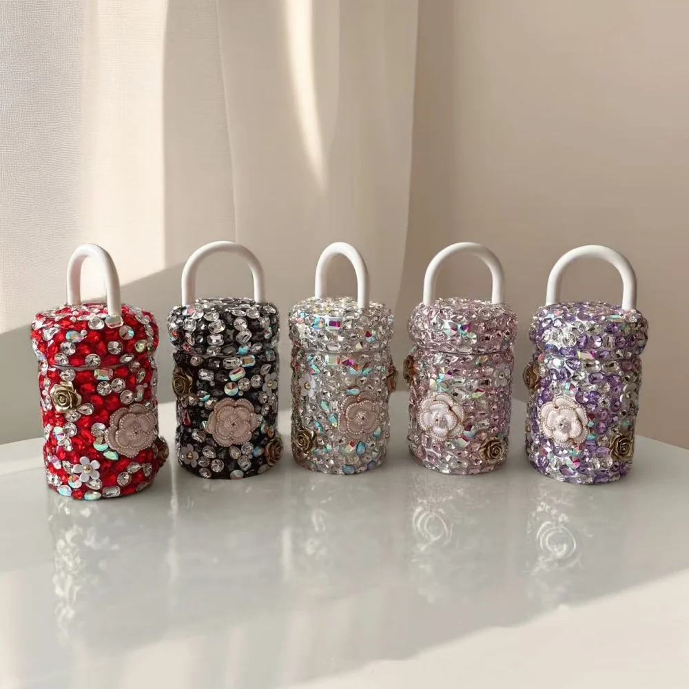 Bling Diamond Rhinestone Thermal Mug 316 Stainless Steel Liner Diamond Flower Water Bottle With Lid Handle For Women Girls