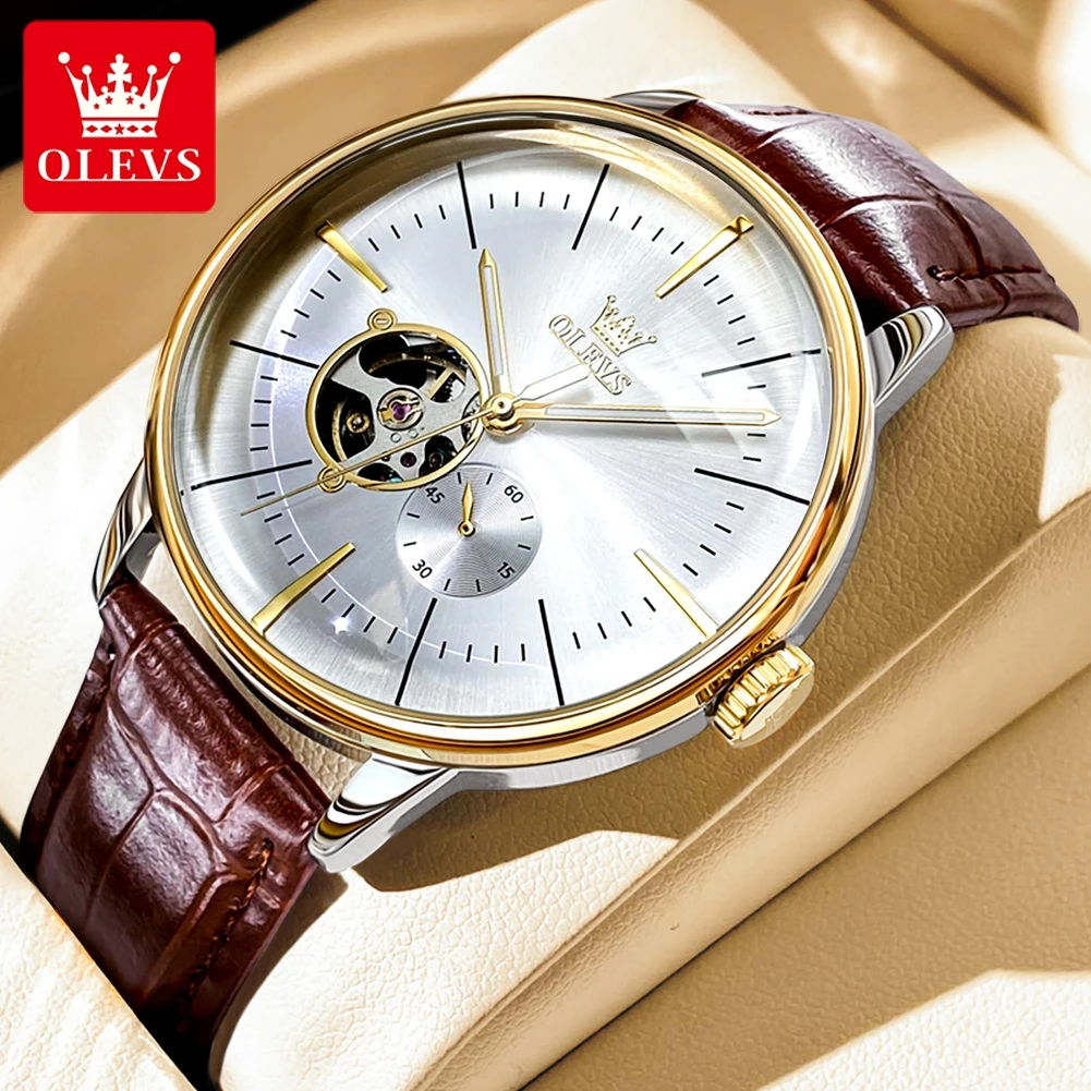 OLEVS 6708 ساعة ميكانيكية للرجال موضة الزجاج المقوس التلقائي ساعات رجالية جوفاء بسيطة فاخرة العلامة التجارية الأصلية ساعة رجل