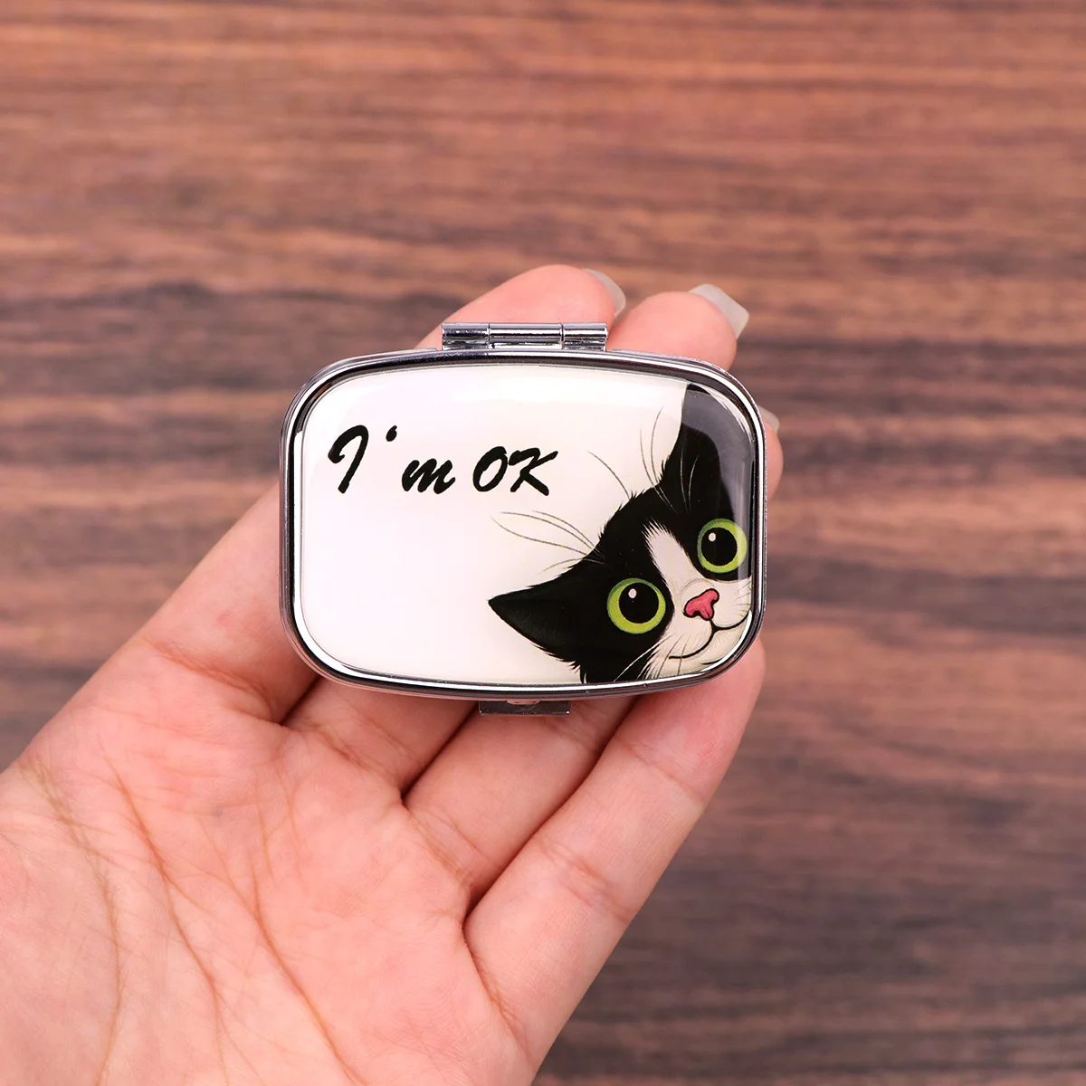 I'M OK Cute Cat Travel Pill Organizer Pocket Mini Portable Pill Storage Case Small Box For Tablets Container For Medicines