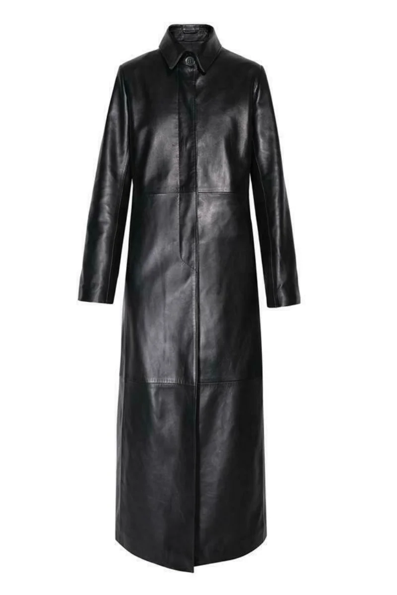 Leather Trench Coat Women Stylish Long Coat with Formal Wear Dress Genuine Leather Jacket Women