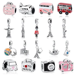 Original 925 Sterling Silver Charms Beads Plane Bus Travel Pave CZ Fit Pan Bracelets Bangles Necklaces For Women DIY Jewelry