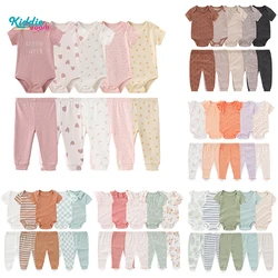Combinaisons et pantalons de batterie pour bĂ©bĂ©s filles et garçons, ensembles de vĂȘtements, grenouillĂšres Ă manches courtes, coton de dessin animĂ©, tenues pour bĂ©bĂ©s, 5 piĂšces