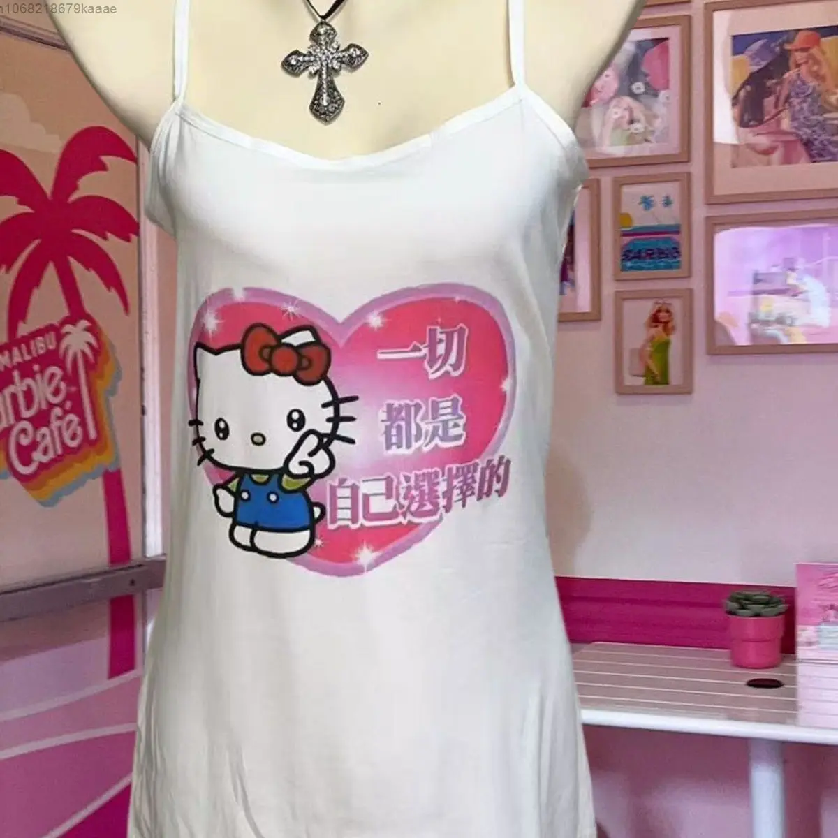 Sanrio Hello Kitty Cute Sling Dress Y2k Spicy Girl Casual Nightdress Sexy Sleeveless Pajama Suspender Women Home Sweet Nightgown