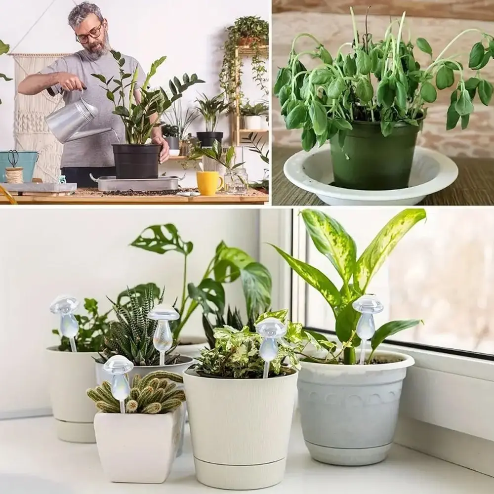 Mushroom Shape Plant Watering Glass Globes Glass Self Watering Mushroom Automatic Watering Device Rainbow