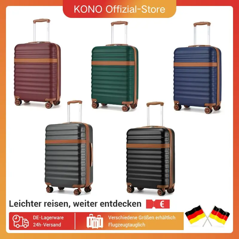 KONO ABS+PC Hartschalenkoffer mit 4 Rollen, TSA-Schloss – Trolley Handgepäck/Reisekoffer (55/65/75cm)