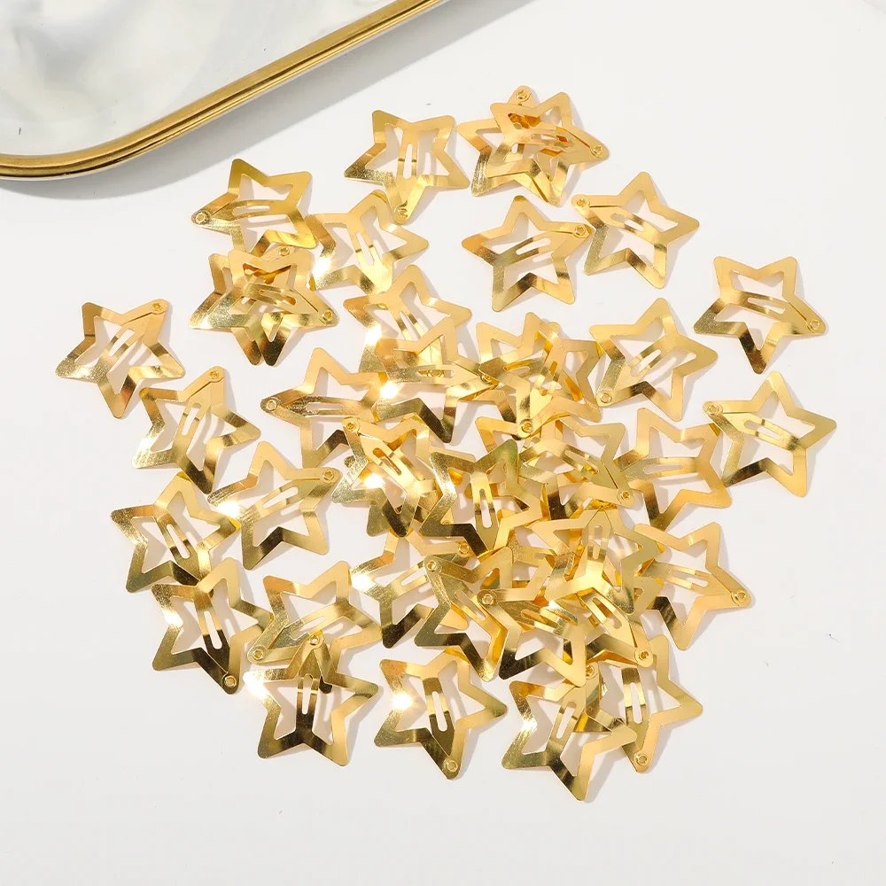 40 Stück Stern-Haarspangen, goldfarben, Y2K-Haarschmuck, Pentagramm-Haarspangen für Mädchen und Frauen, Metall-Druckknopf-Haarnadeln, Haarspangen – Detail 2