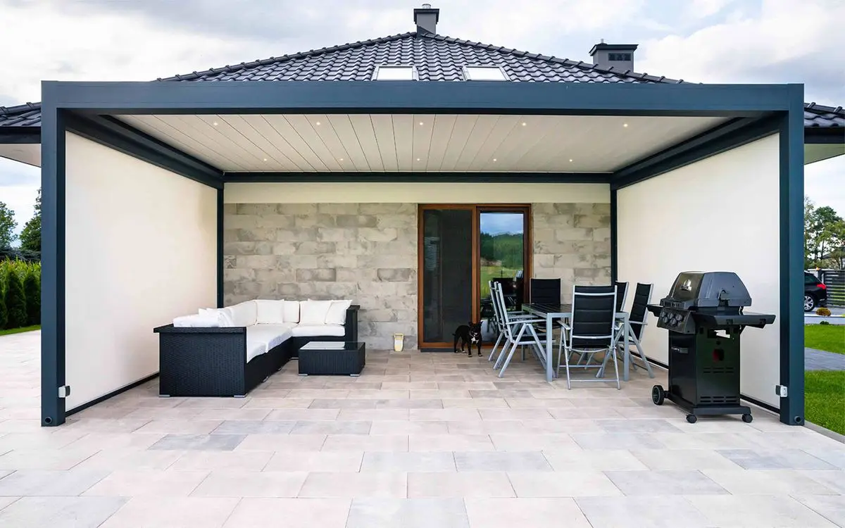 

Outdoor Bioclimatic Pergolas Garden Gazebos Electric Adjustable Louvered Roof Kits Roller Blinds for Backyard Aluminium Carport